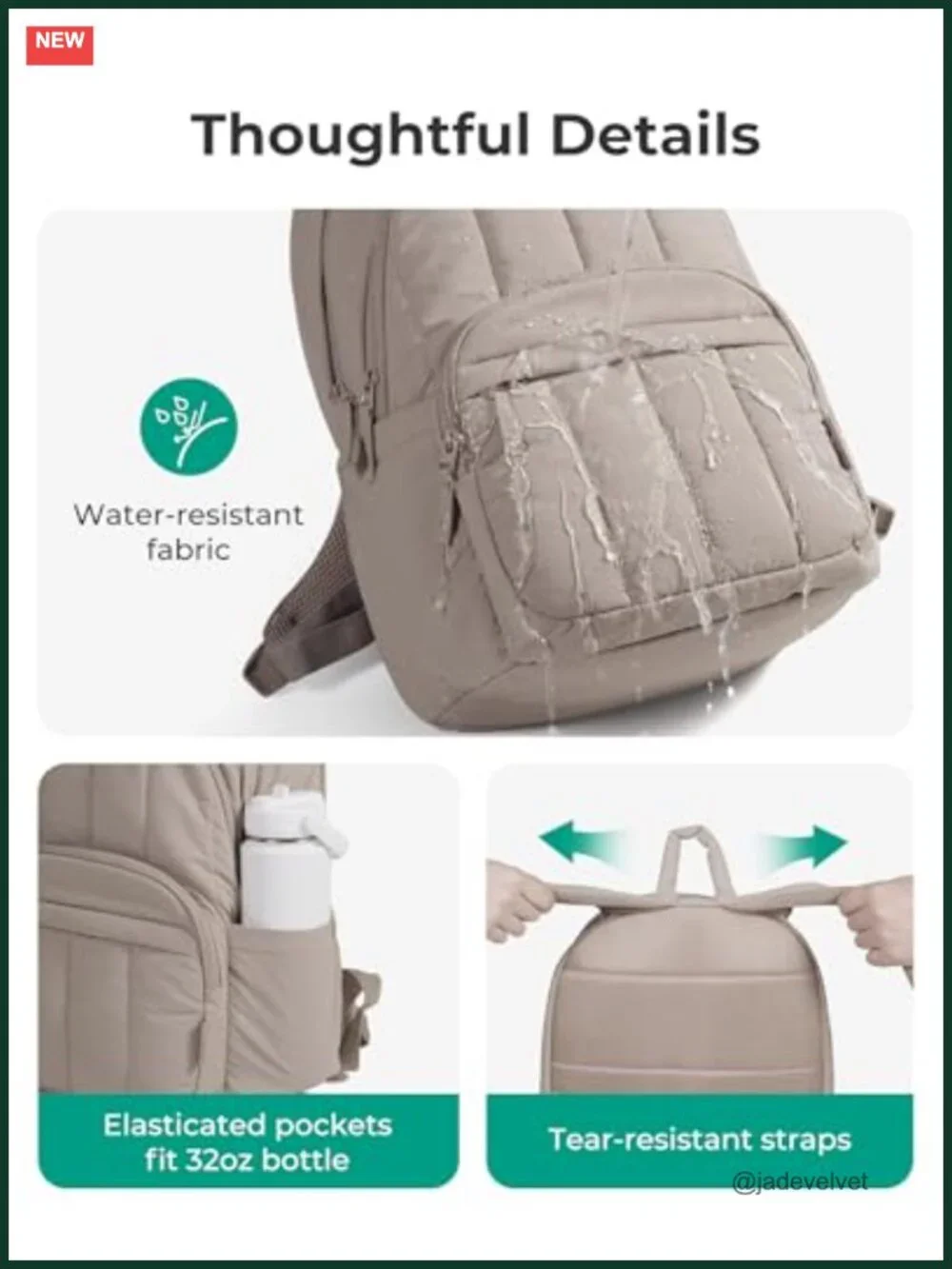 Quilted Laptop Backpack for Women, College Travel Bookbag with Padded Sleeve,